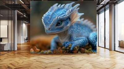 small, blue alien fantasy lizard reptile creature with blue eyes.  Wall mural