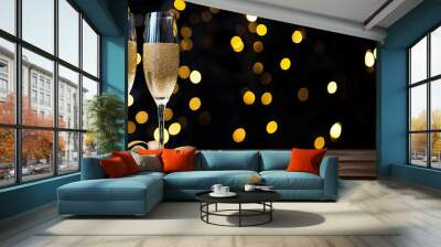 two champagne glasses on the table. Wall mural