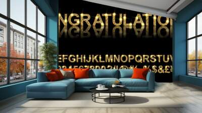 Congratulations. Gold alphabetic fonts and numbers. Vector illustration Wall mural