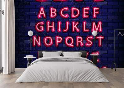 New modern neon set glowing alphabet Wall mural