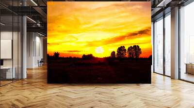 Evening sunset background image  There is a beautiful light atmosphere in the northern part of Thailand. Wall mural