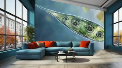 A vibrant singlecelled euglena with its flagellum visible moving through an aquatic environment Wall mural