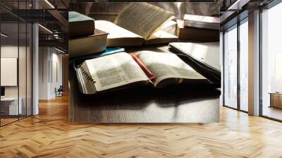 morning bible reading on wooden floor Wall mural