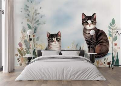 Two Cute Cats, Generative AI Wall mural