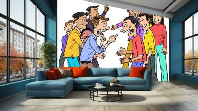 Two groups of demonstration screaming and shouting at each other. Wall mural