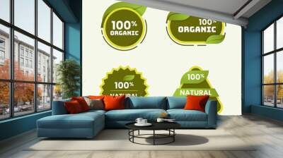 100 percent organic green label set design for healthy food Wall mural