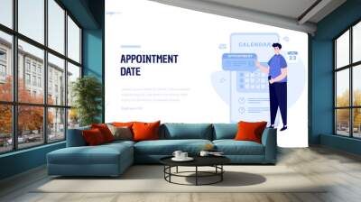 A man marking appointment date illustration on landing page design Wall mural