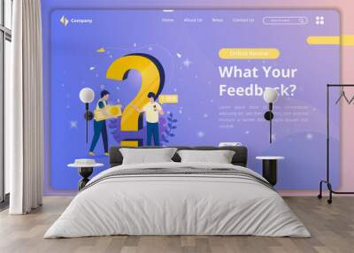 Ask about consumer reviews concept on landing page template Wall mural