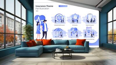 Collection of illustrations with insurance themes Wall mural