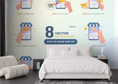 Collection set illustration about how to use the online shop application Wall mural