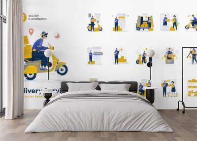 Courier shipping delivery service illustration set Wall mural