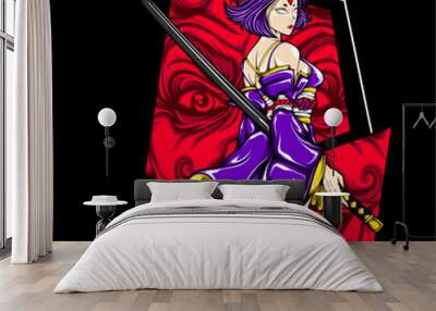 japanese goblin girl illustration Wall mural