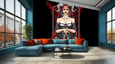 scary lady illustration with awesome background Wall mural