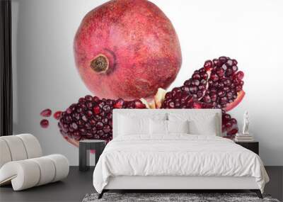 Ripe pomegranate fruit isolated on white background Wall mural