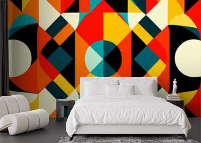 Bauhaus geometric pattern background. Abstract bauhaus style wallpaper. Colorful Bauhaus mosaic design pattern. Modern bauhaus mural print. Scandinavian minimalistic decorative ornament pattern. Wall mural