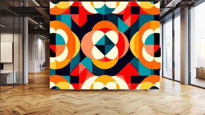 Bauhaus geometric pattern background. Abstract bauhaus style wallpaper. Colorful Bauhaus mosaic design pattern. Modern bauhaus mural print. Scandinavian minimalistic decorative ornament pattern. Wall mural