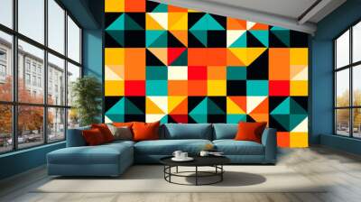 Bauhaus geometric pattern background. Abstract bauhaus style wallpaper. Colorful Bauhaus mosaic design pattern. Modern bauhaus mural print. Scandinavian minimalistic decorative ornament pattern. Wall mural