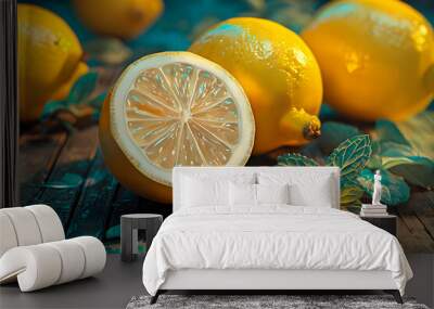 lemon with mint leaves Wall mural