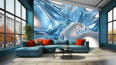 Liquid metal background that appears to flow seamlessly, reflecting light in a futuristic style Wall mural