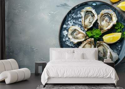 Oysters in a plate top view	
 Wall mural