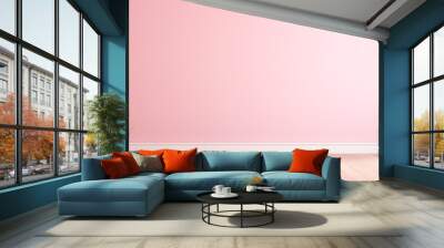 Pink wall background , mock up room, parquet floor. Wall mural