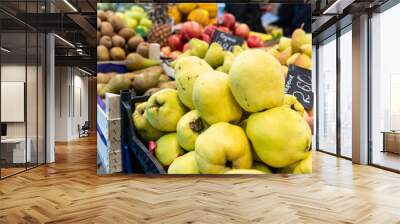 raw ripe closeup market organic agriculture diet nutrition quince background food nature healthy Wall mural