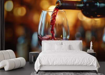 Red wine is poured into a glass Wall mural