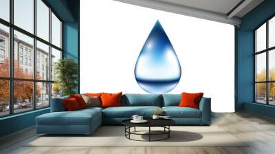 Realistic blue water drop isolated on white background, vector illustration Wall mural