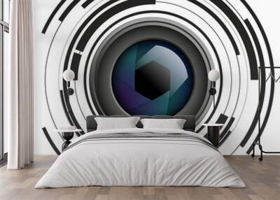 Shutter apertures on abstract background, camera objective, lens, vector illustration Wall mural