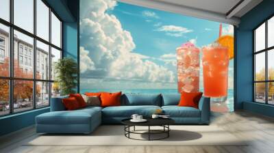 Two cocktails on a summer sea background Wall mural