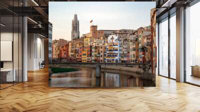 View of the bridge, colorful houses by the river and cathedral tower Wall mural