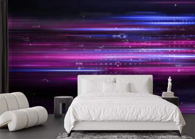 Light and stripes moving fast. Connections, lines, squares with random scale and opacity. Technology and connection concept. Abstract digital background with high detailed elements. 3d rendering Wall mural