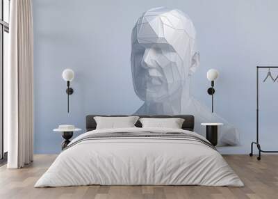 Low Poly style human head on white background. 3d concept Illustration with place for your design. Wall mural