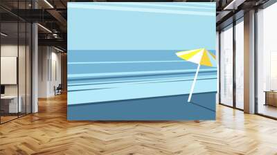 Sea beach with a yellow umbrella on the background of the morning sky, the sunrise on the beach, vector summer illustration Wall mural