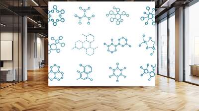 Molecule science icon set. The chemical biotechnology structure. Laboratory test. Blue vector hand-drawn sketch line. Wall mural