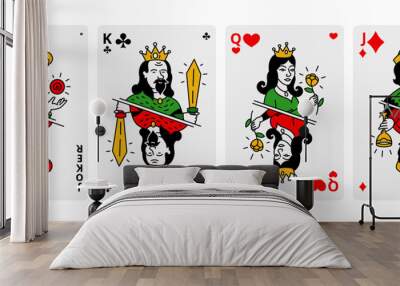 Set playing cards. Jack queen king and ace. Poker game. Vector illustration. Unique drawings. Wall mural