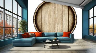 Wooden barrel isolated on white background, top view. 3d rendering. Wall mural