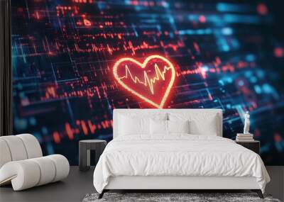  Dynamic ECG Line with Heart Icon on Modern Tech-Inspired Digital Display Wall mural