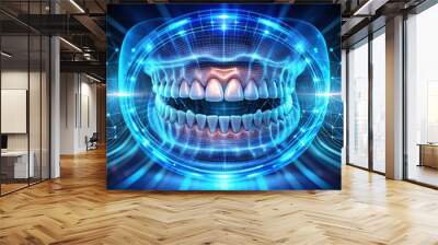 High-tech digital teeth and gum hologram concept representing futuristic dental technology and innovation in oral health care Wall mural