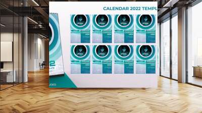 2022 desk calendar corporate template. Set of 12 months  with white and blue color background Vector illustration Wall mural