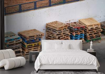 High angle shot of pallets by the road Wall mural