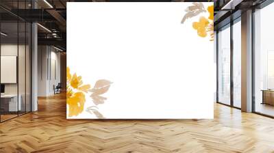 Beautiful yellow watercolor flowers with blank white copy space Wall mural