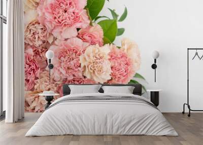 Floral blush and pink carnation flat lay flower background Wall mural