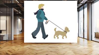 Man is walking with a dog outdoor. People with pet concept. Vector illustration. Wall mural