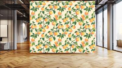 Apricot pattern with fresh, juicy fruit illustrations. Background seamless pattern. Wall mural