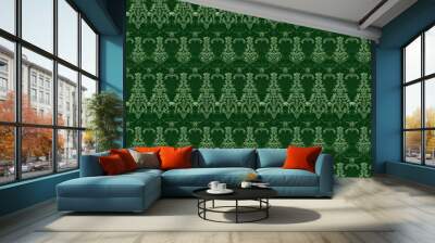 Green damask background with classic, ornate patterns. Background seamless pattern. Wall mural