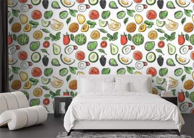 Organic food pattern with a fresh, natural design. seamless background pattern Wall mural