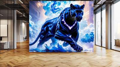 A fantastic black pontera. Dark background, blue smoke. Wall mural