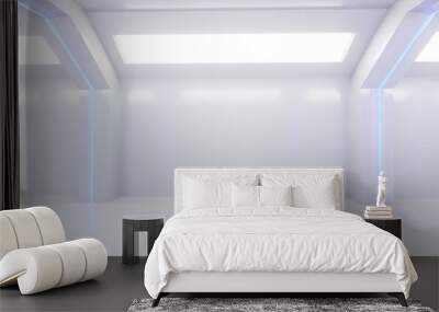 3d rendering of realistic white sci fi corridor with lights Wall mural