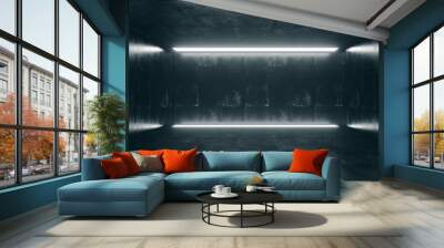 Empty High Detailed Concrete Grunge Looking Room With Light Stripes And Reflections.3D Rendering Wall mural